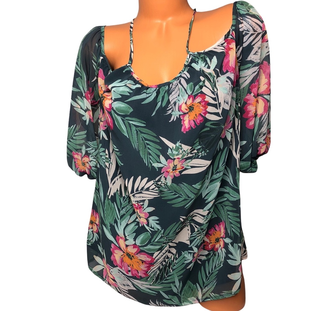 Mary & Mabel Blouse Womens Floral Polyester Lined Short Sleeve Top